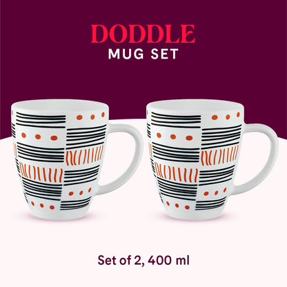 Larah by Borosil Doodle Mug Set 400 ml x 2