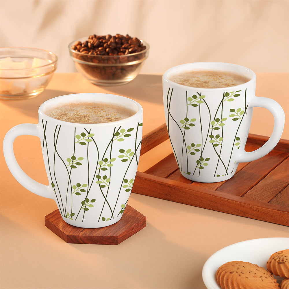 Larah Leafline Green Opalware Mug Set