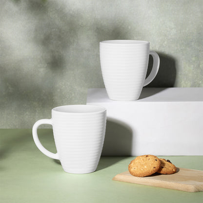 Larah By Borosil Orbit Mug, White 390 ml x 2