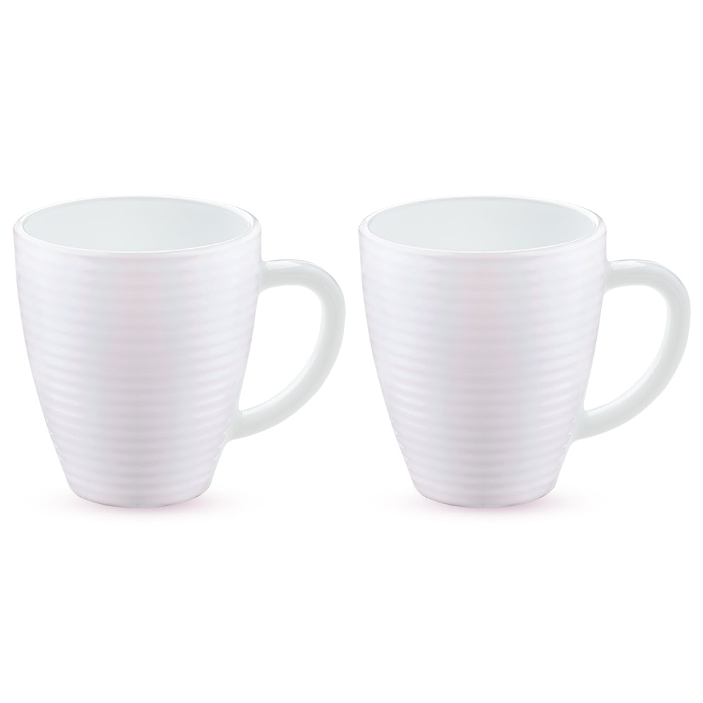 Larah By Borosil Orbit Mug, White, 390ml x 2