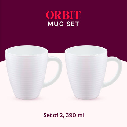 Larah By Borosil Orbit Mug, White 390 ml x 2