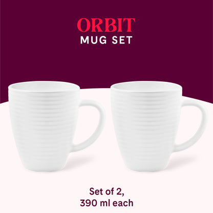 Larah By Borosil Orbit Mug, White 390 ml x 2