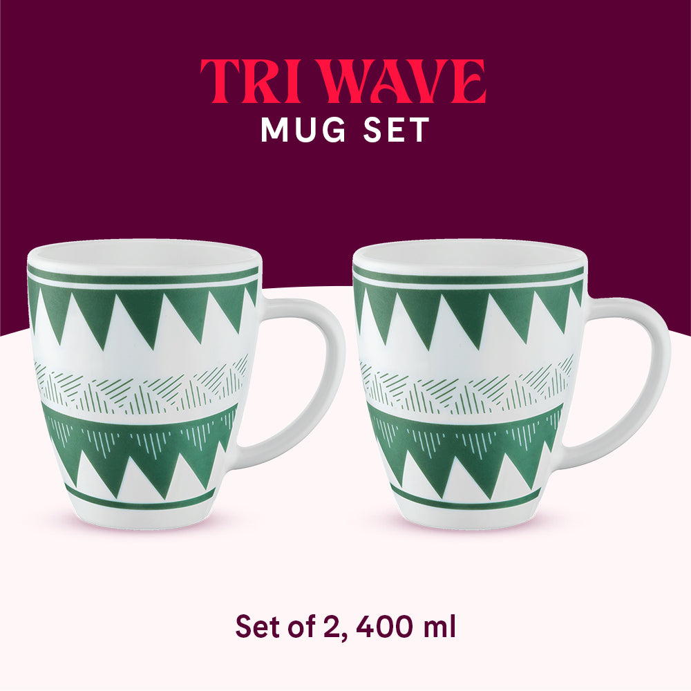 Larah by Borosil Tri Wave Mug Set 400 ml x 2