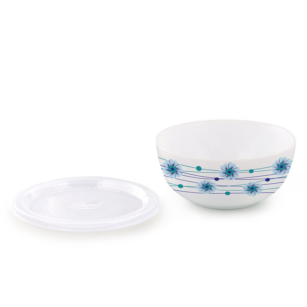 Larah by Borosil Bluebell Snack Bowl with Cover 2 pc Set + 2 Lids