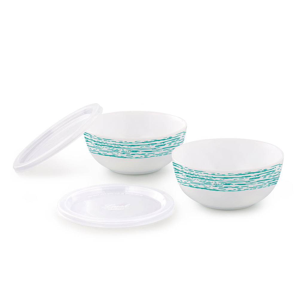 Larah by Borosil Blue Nova Snack Bowl with Cover 2 pc Set + 2 Lids