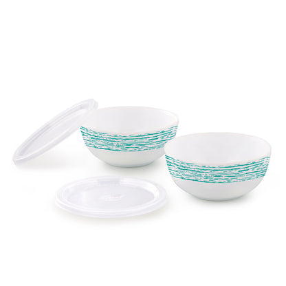 Larah by Borosil Blue Nova Snack Bowl with Cover 2 pc Set + 2 Lids