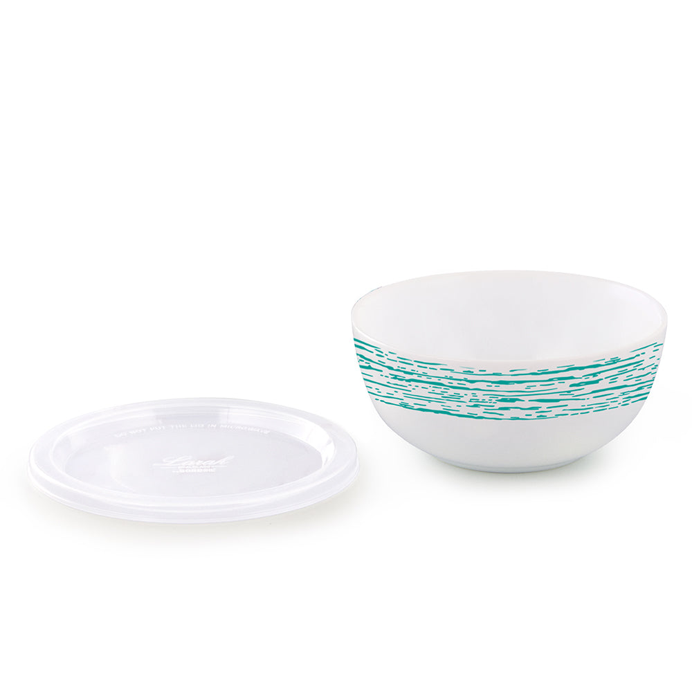 Larah by Borosil Blue Nova Snack Bowl with Cover 2 pc Set + 2 Lids