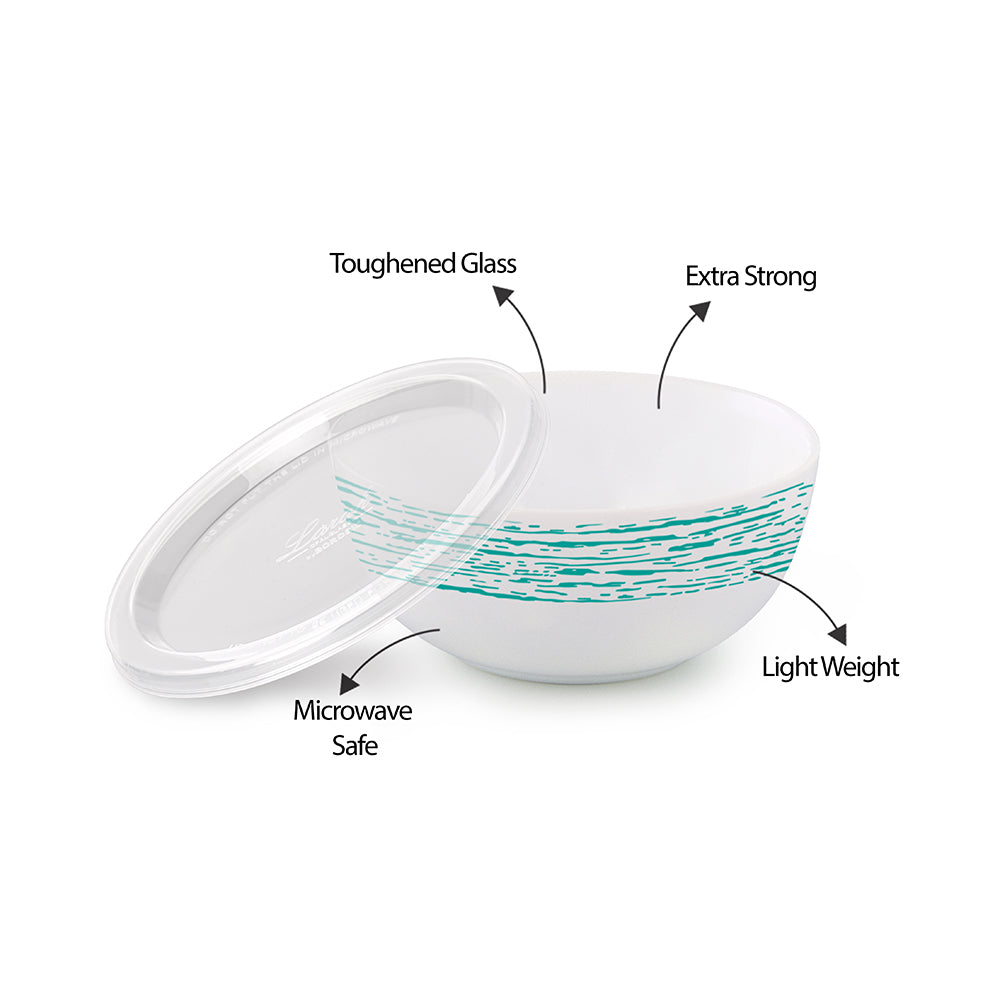 Larah by Borosil Blue Nova Snack Bowl with Cover 2 pc Set + 2 Lids