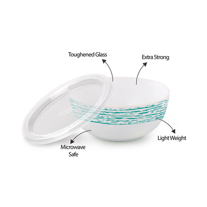 Larah by Borosil Blue Nova Snack Bowl with Cover 2 pc Set + 2 Lids