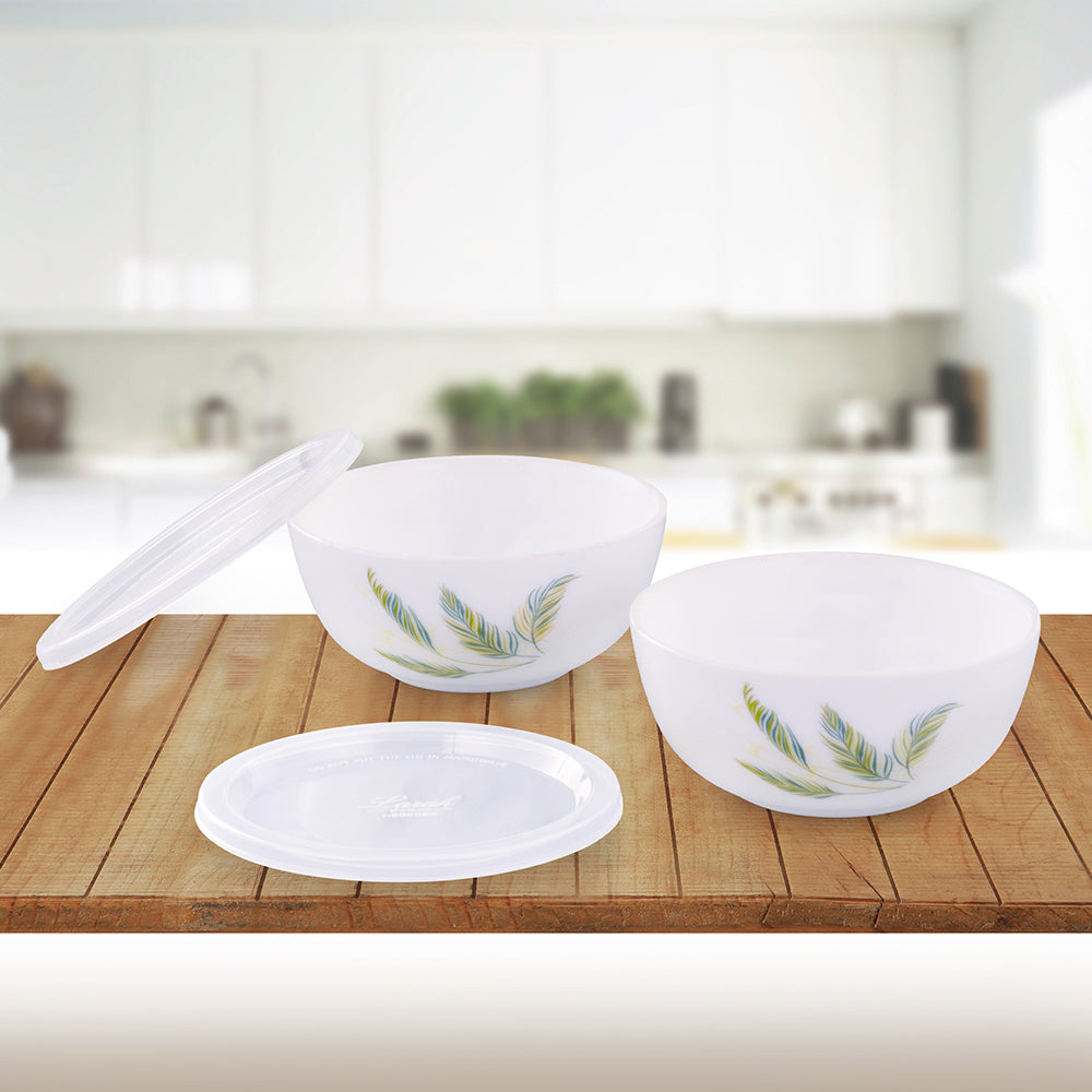 Larah by Borosil Breeze Snack Bowl with Cover 2 pc Set + 2 Lids