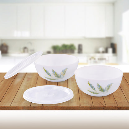 Larah by Borosil Breeze Snack Bowl with Cover 2 pc Set + 2 Lids
