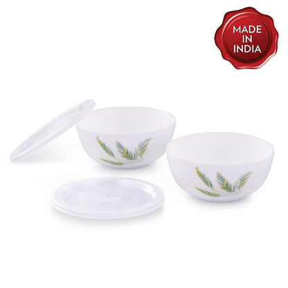 Larah by Borosil Breeze Snack Bowl with Cover 2 pc Set + 2 Lids