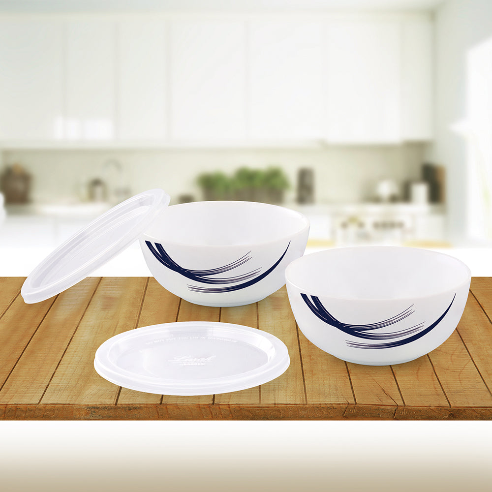 Larah by Borosil Indigo Stella Snack Bowl with Cover 2 pc Set + 2 Lids