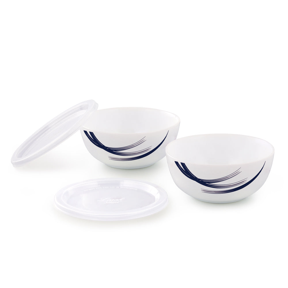 Larah by Borosil Indigo Stella Snack Bowl with Cover 2 pc Set + 2 Lids