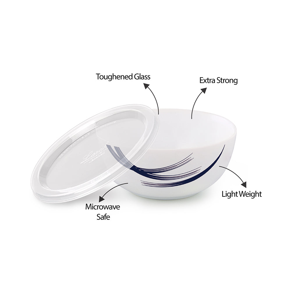 Larah by Borosil Indigo Stella Snack Bowl with Cover 2 pc Set + 2 Lids