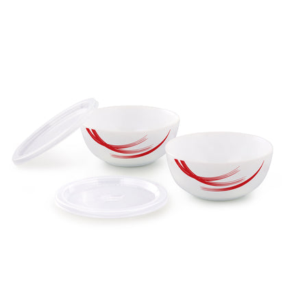 Larah by Borosil Red Stella Snack Bowl with Cover 2 pc Set + 2 Lids