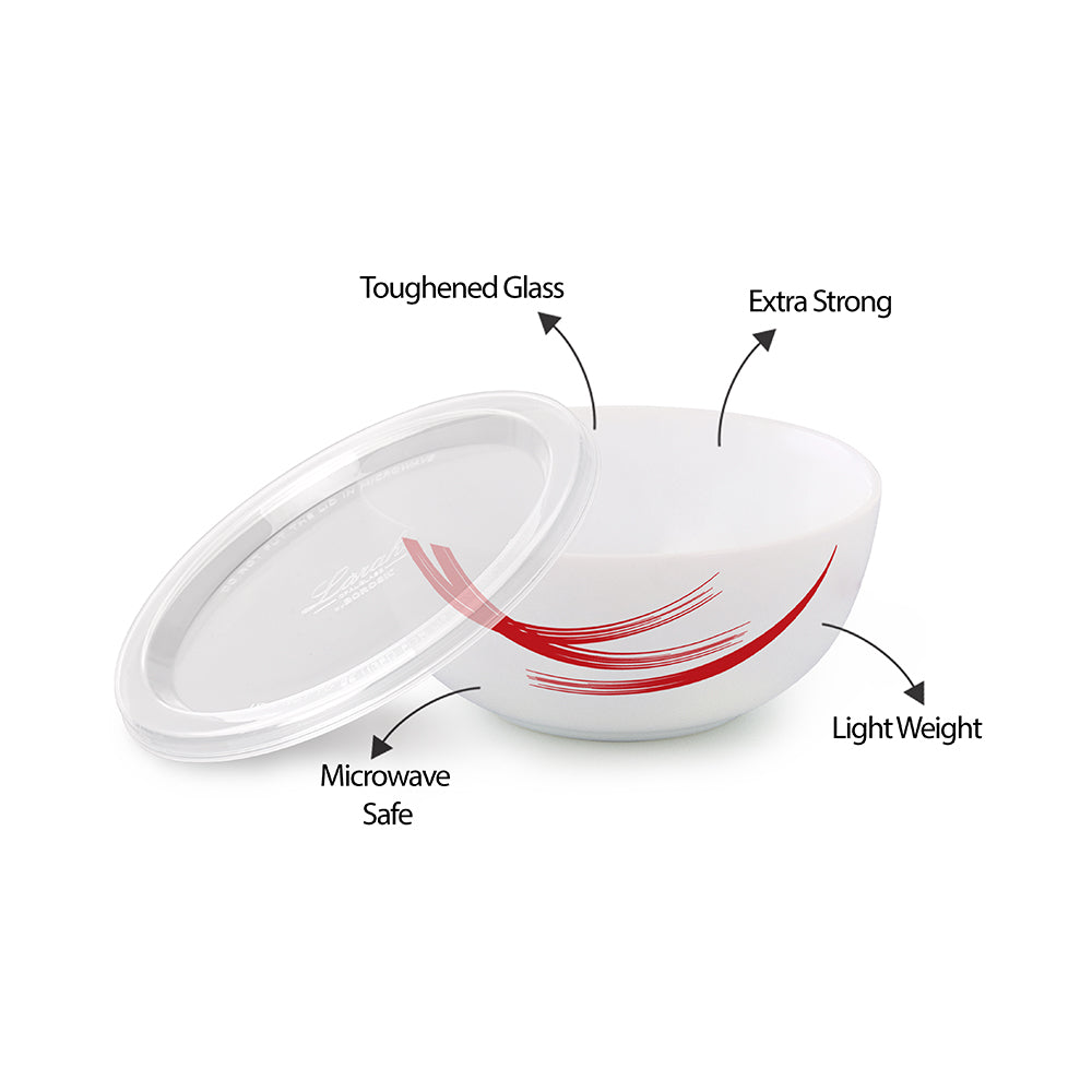 Larah by Borosil Red Stella Snack Bowl with Cover 2 pc Set + 2 Lids