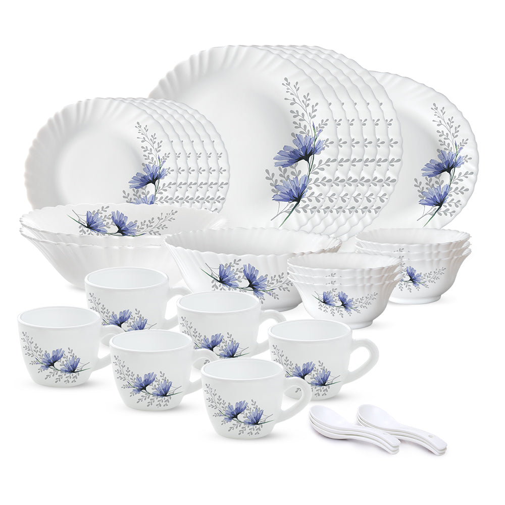 Larah by Borosil, Bellflower Dinner Set 34 pc Set: Serves 6