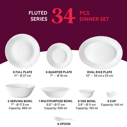 Larah by Borosil, Bellflower Dinner Set 34 pc Set: Serves 6