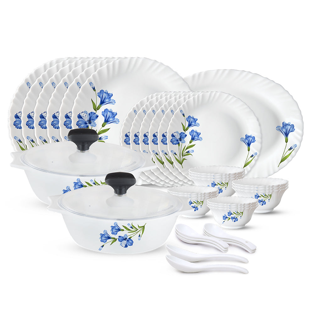 Larah by Borosil, Marina Blue Dinner Set 37 pc Set: Serves 6