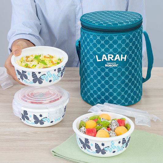 Larah by Borosil Veera Blue Lunchbox, Set of 3, Teal