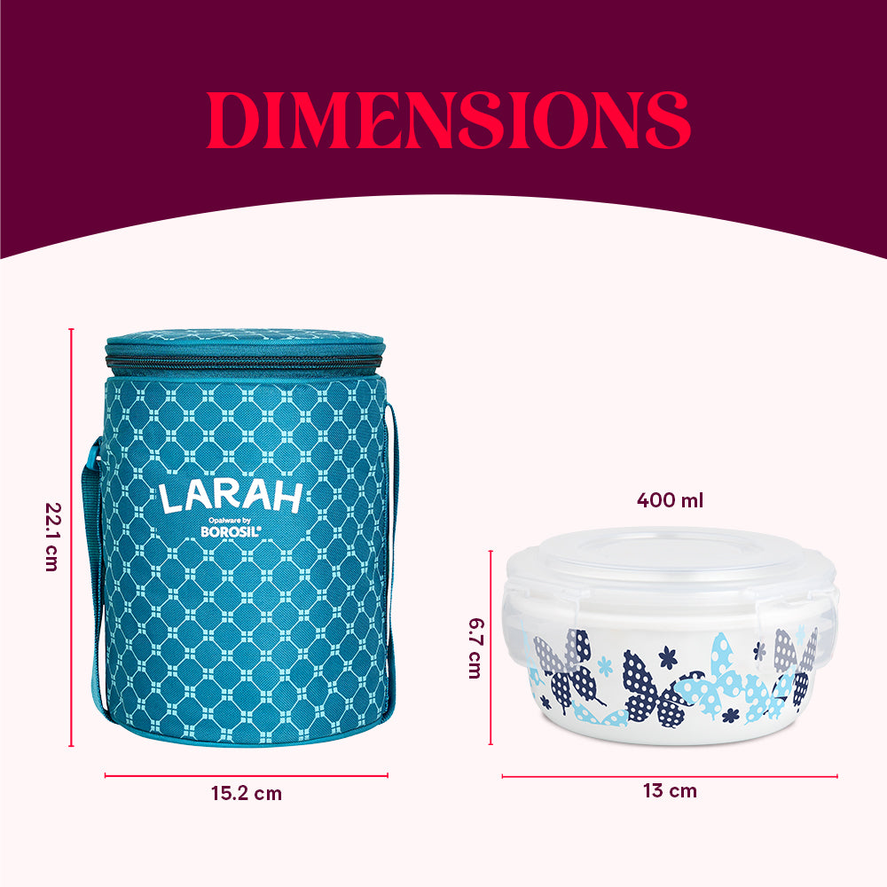 Larah by Borosil Veera Blue Lunchbox, Set of 3, Teal 400 ml x 3