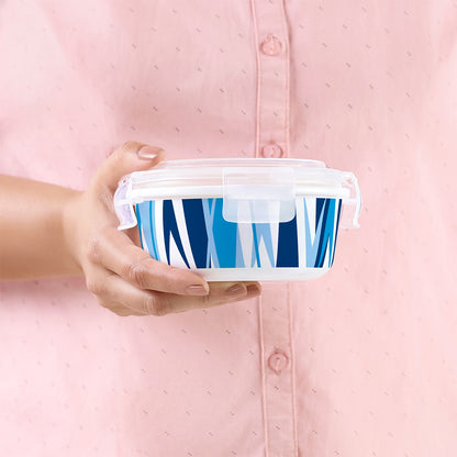 Larah by Borosil Geo Blue Lunchbox, Set of 3, Blue 400 ml x 3