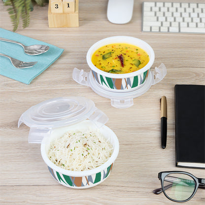 Larah by Borosil Geo Green Lunchbox, Set of 3, Blue 400 ml x 3