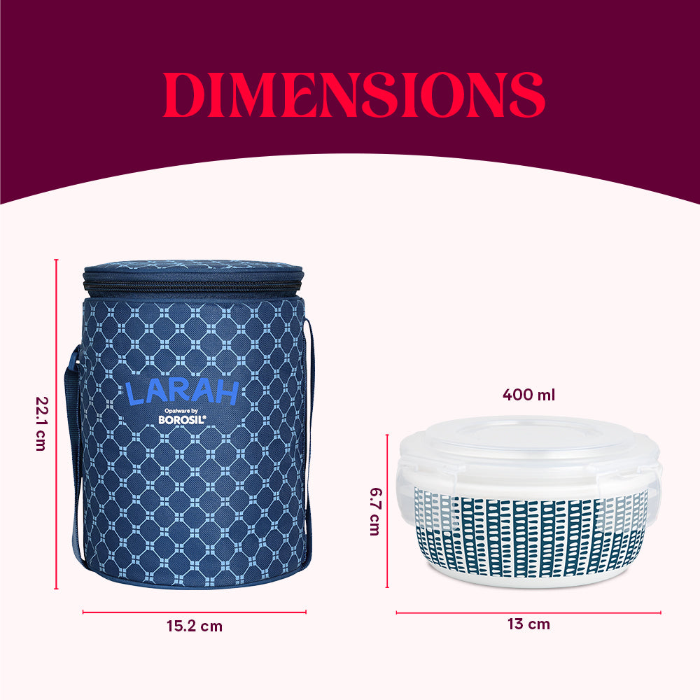 Larah by Borosil Helix Lunchbox, Set of 3, Blue 400 ml x 3