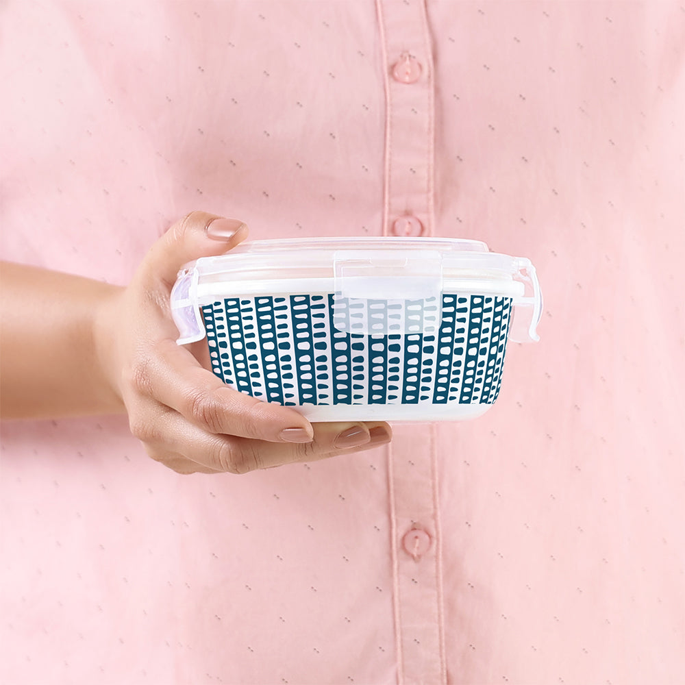 Larah by Borosil Helix Lunchbox, Set of 3, Blue 400 ml x 3