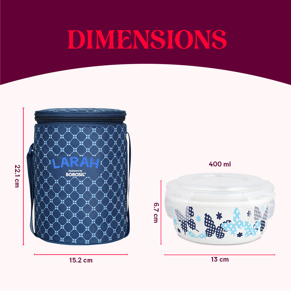 Larah by Borosil Veera Blue Lunchbox, Set of 3, Blue 400 ml x 3