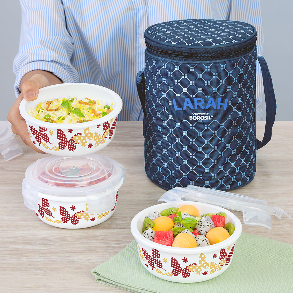 Larah by Borosil Veera Orange Round Lunchbox, Blue