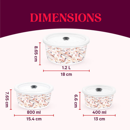 Larah By Borosil Comet Storage Bowl Set 1.2 L + 800 ml + 400 ml