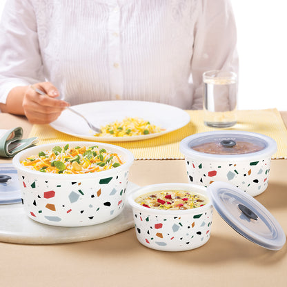Larah By Borosil Confetti Storage Bowl Set 1.2 L + 800 ml + 400 ml