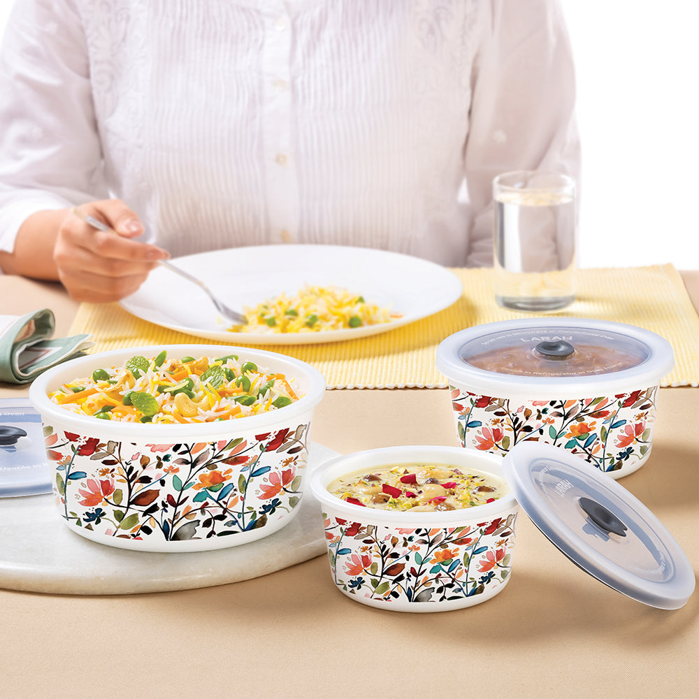 Larah By Borosil Lupin Storage Bowl Set 1.2 L + 800 ml + 400 ml