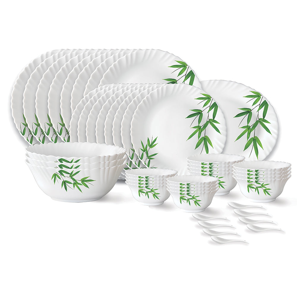 Larah by Borosil Bamboo Leaves Dinner Set 44 pc Set: Serves 8
