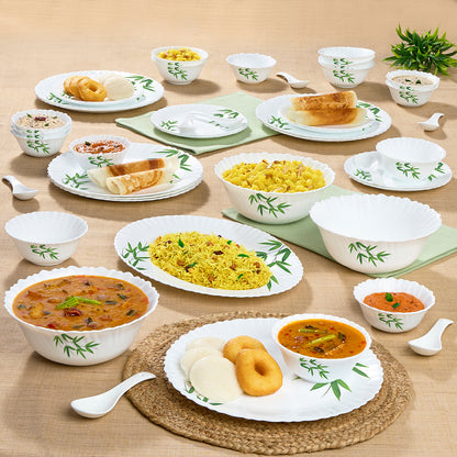 Larah by Borosil Bamboo Leaves Dinner Set 44 pc Set: Serves 8