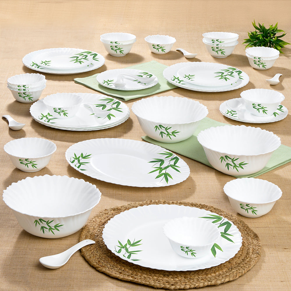 Larah by Borosil Bamboo Leaves Dinner Set 44 pc Set: Serves 8