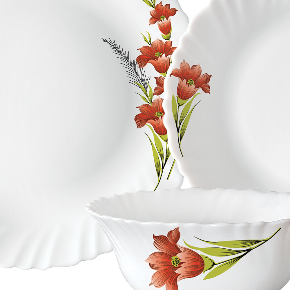 Larah by Borosil Red Iris Dinner Set