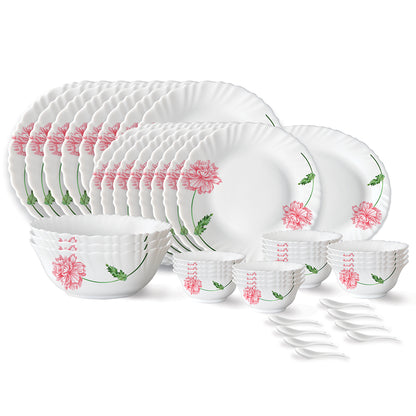 Larah by Borosil Red Mist Dinner Set 44 pc Set: Serves 8