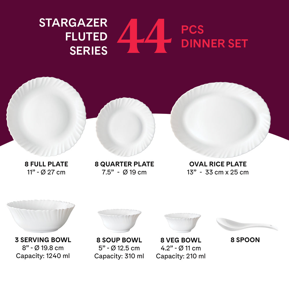 Larah by Borosil Stargazer Dinner Set 44 pc Set: Serves 8