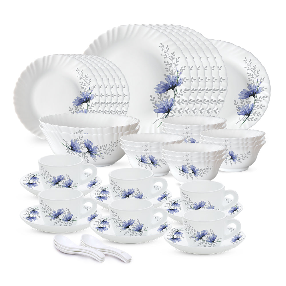 Larah by Borosil, Bellflower Dinner Set 45 pc Set: Serves 6