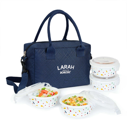 Larah by Borosil Arial Round Lunchbox, Blue