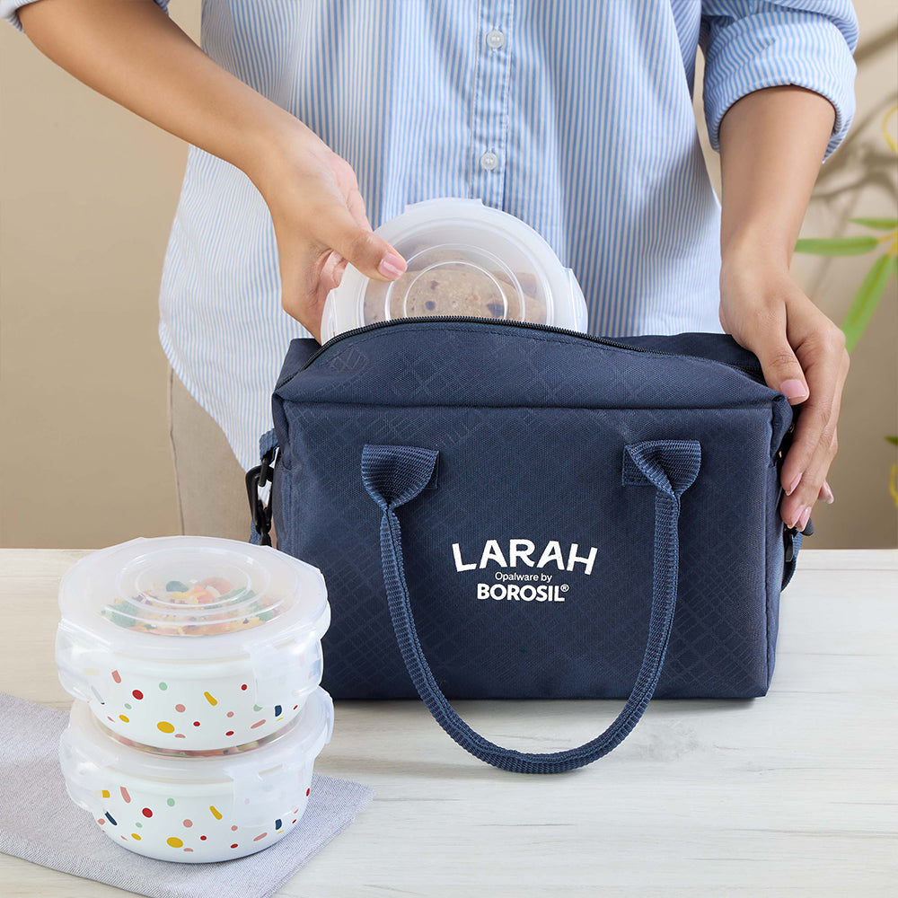 Larah by Borosil Aria Lunchbox, Set of 4, Blue, 400ml