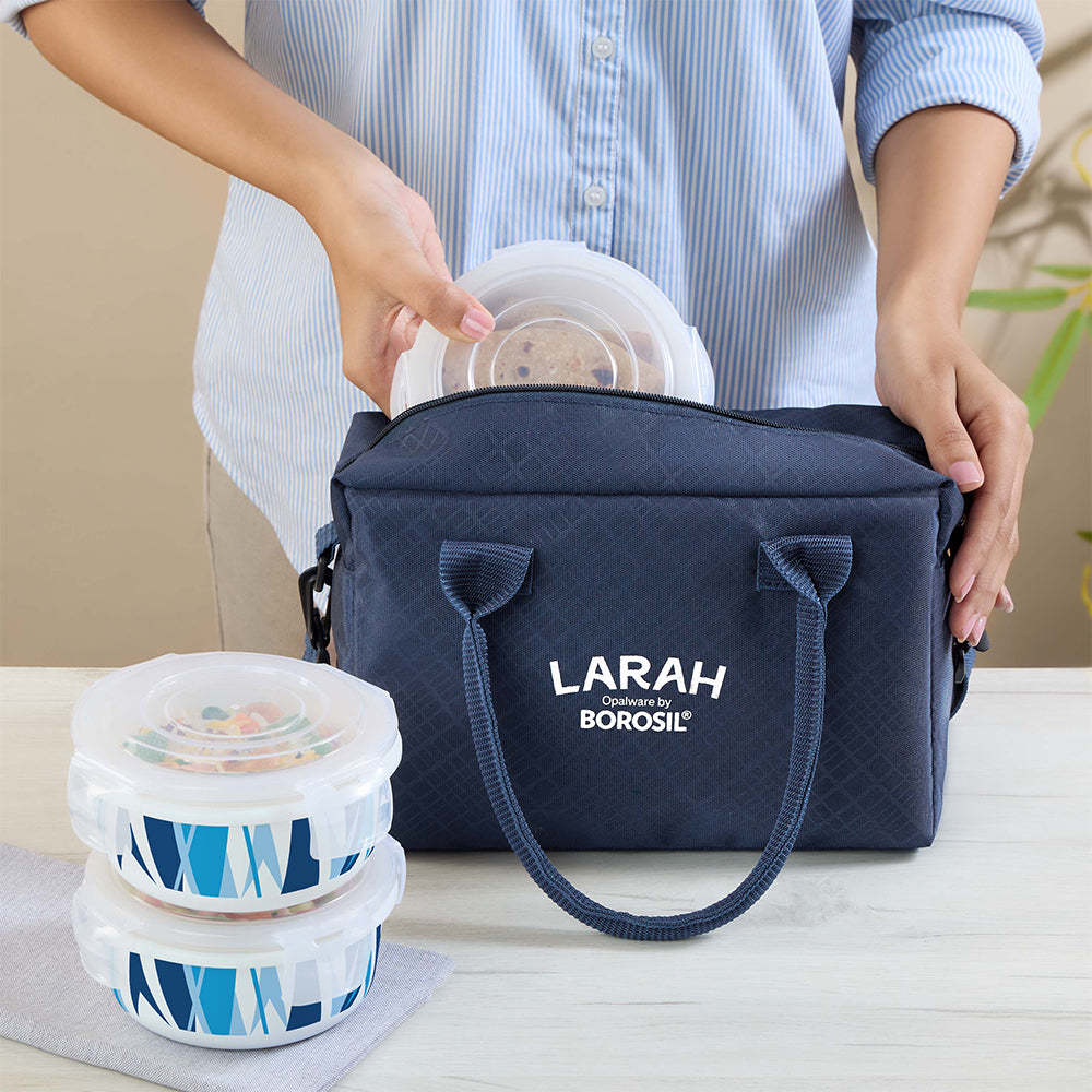 Larah by Borosil Geo Blue Lunchbox, Set of 4, Blue, 400ml