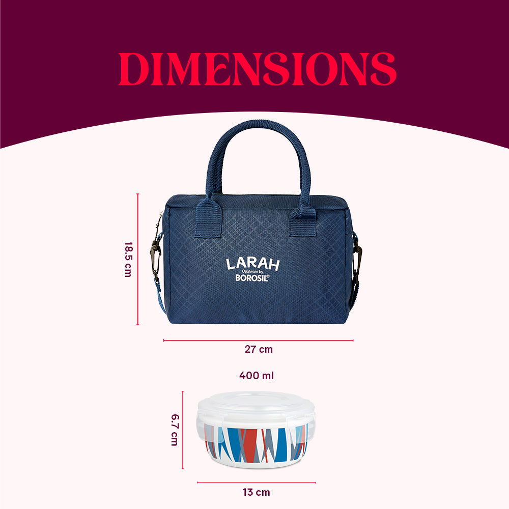 Larah by Borosil Geo Orange Lunchbox, Set of 4, Blue, 400ml