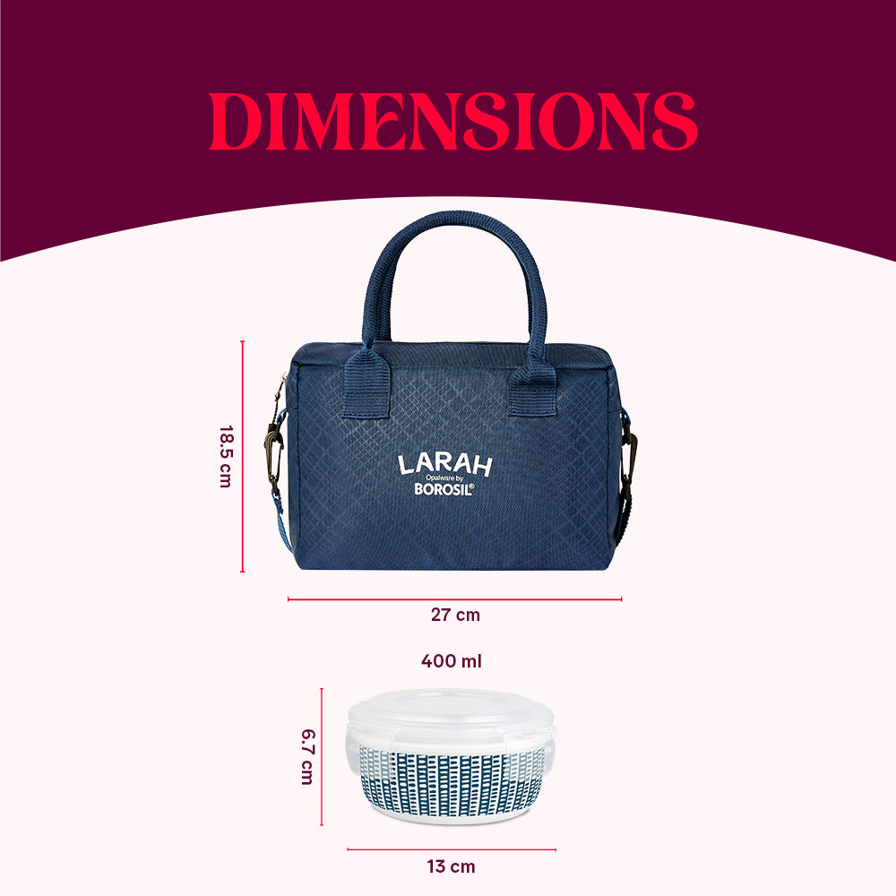 Larah by Borosil Helix Lunchbox, Set of 4, Blue, 400ml