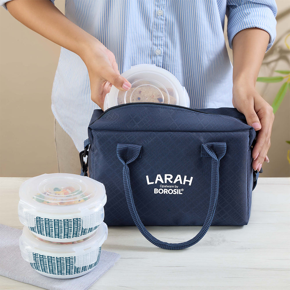 Larah by Borosil Helix Lunchbox, Set of 4, Blue, 400ml