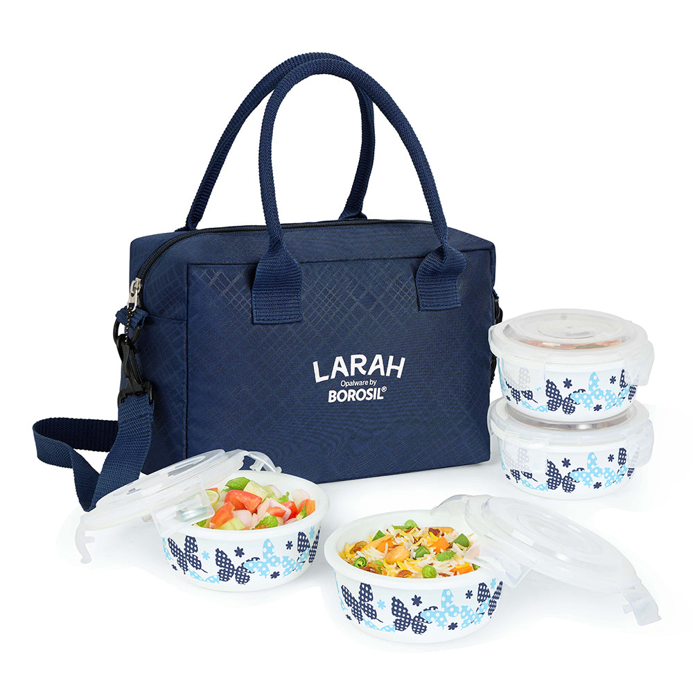 Larah by Borosil Veera Blue Lunchbox, Set of 4, Blue, 400ml
