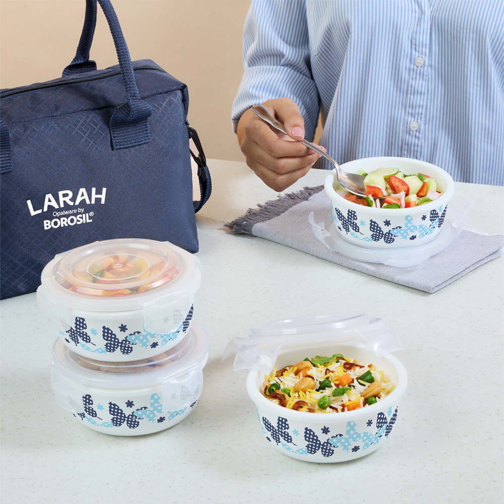Larah by Borosil Veera Blue Lunchbox, Set of 4, Blue, 400ml